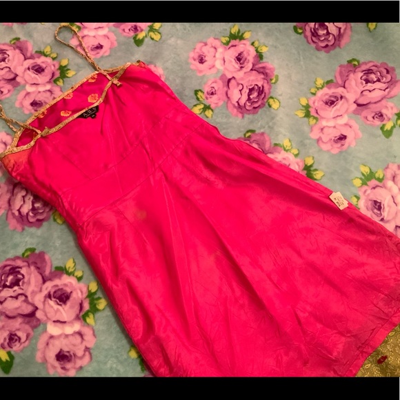 SOLD Vtg Pink Green Gold Brocade Jacquard Sequin Dress - Picture 6 of 9